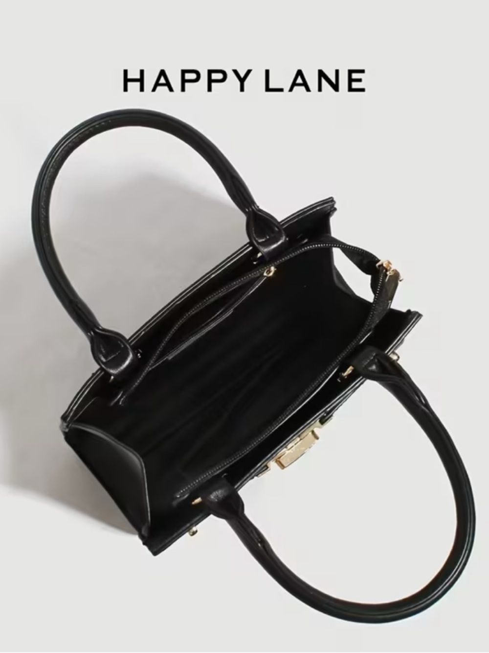 Happy Lane Black Mini Kelly Satchel Crossbody Bag Gold Turn-Lock PU Leather NWT - Picture 6 of 7